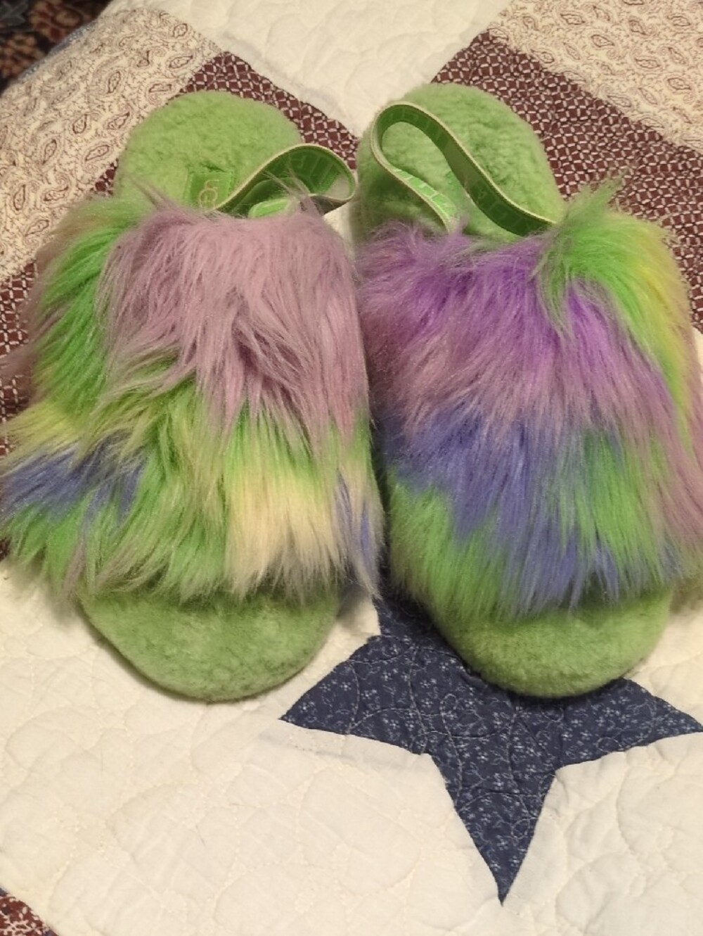 UGG Green Multi-Color Fluff Slide Sandals - Picture 2 of 6